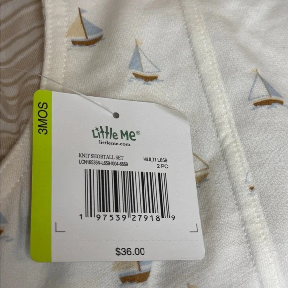 Little Me Cream Sailboat Print Overalls and top 3 months - Picture 5 of 5